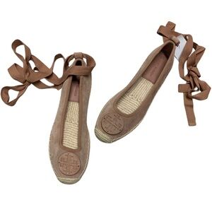 Tory Burch Pink Suede Flats with Ribbon Ties